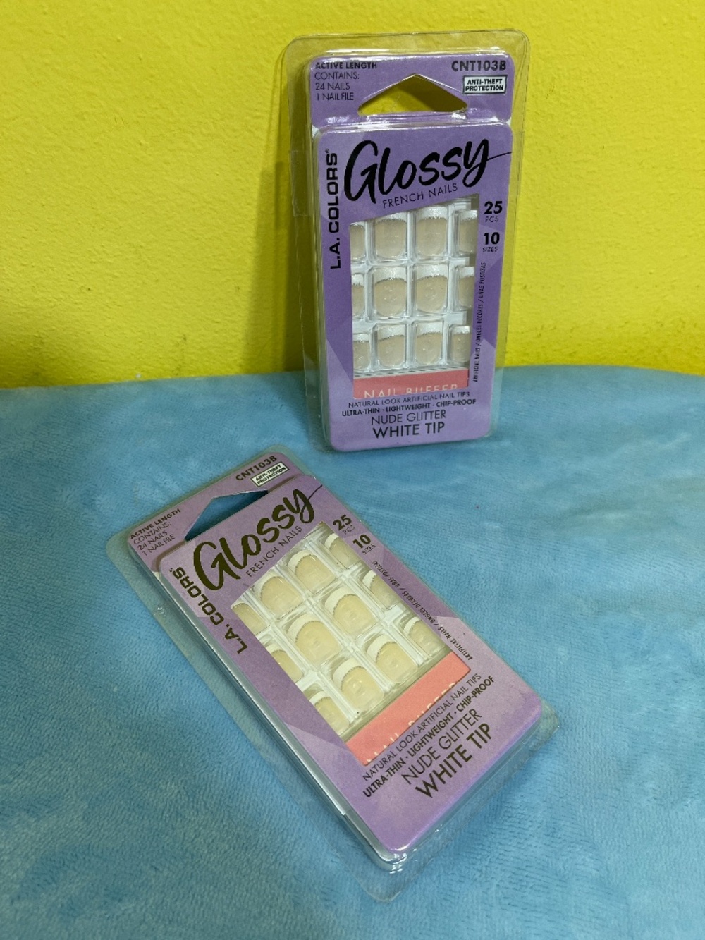 2 SETS LA Colors Glossy Nude/French Glitter White Tip Short Artificial Nails